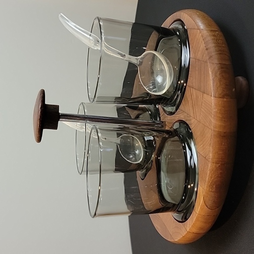 60's Atapco Teak Condiment Caddy With Two‎ Spoons MCM